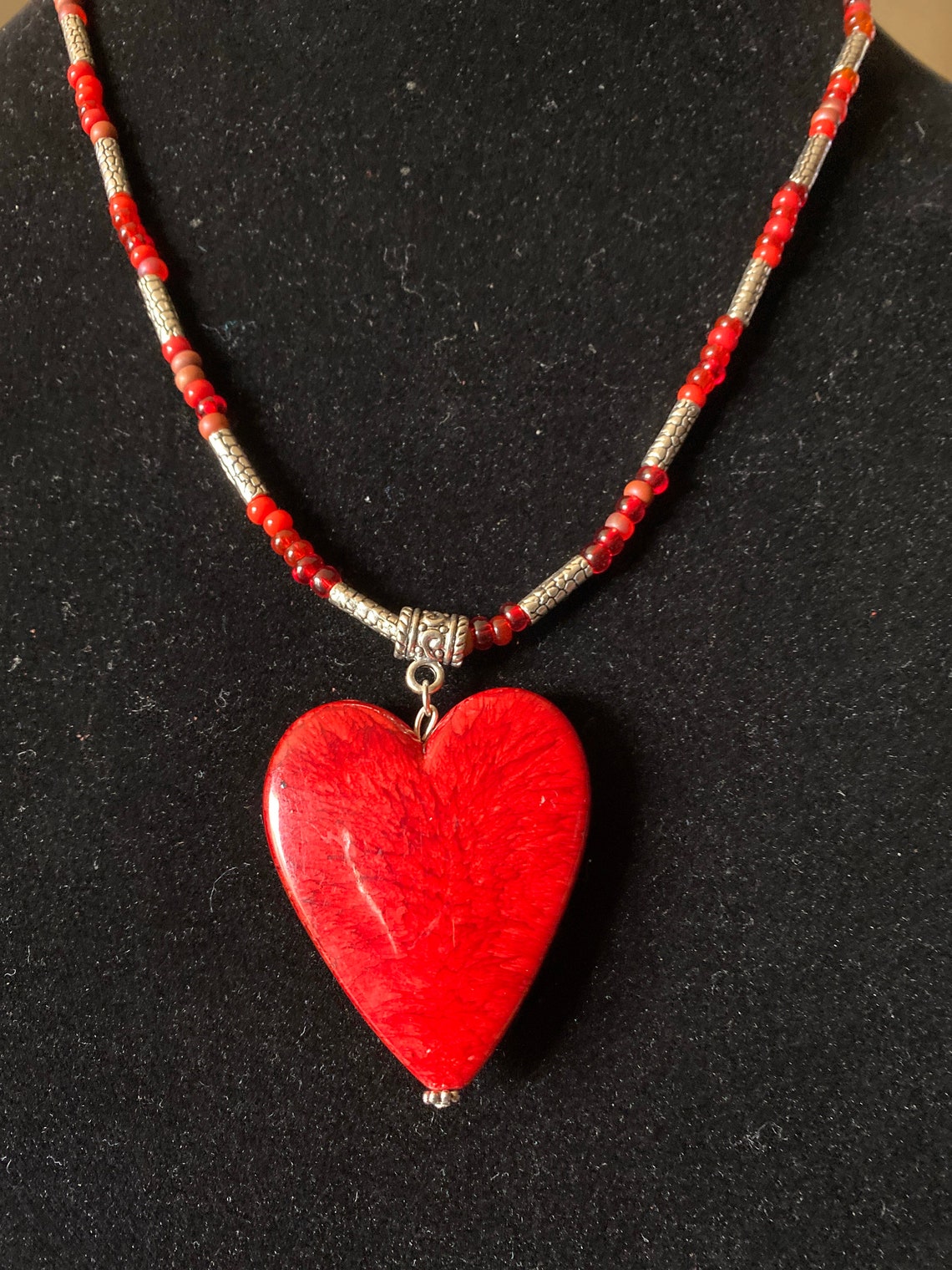 Heart Necklace Valentines Day Necklace Red Heart Necklace - Etsy