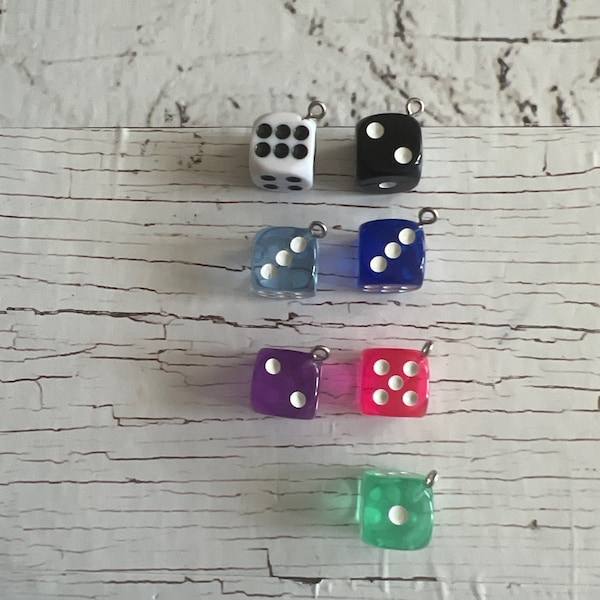 White Dice Charm, Lucky Dice Charm, Game Dice Charm, Casino Charm, Dice Pendant, Blue Dice, Green Dice, Pink Dice, Black Dice 13x13x13mm