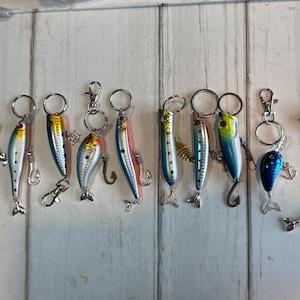 Fish Lure Keychain, Fishing Lure Keychain, Gift for him, Fishing Lure Charm for Him, Father&#39;s Day Gift, Dad&#39;s Gift, Blue Fish Keychain, Fish