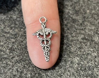Caduceus Charm, Caduceus Medical Symbol, MD Charms,  Vintage Silver Caduceus, Medical Symbol, MD Charm 23*11mm