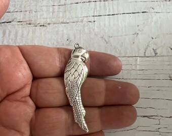 Antique Silver Parrot Charm: Large DIY Bird Pendant (58x16mm)