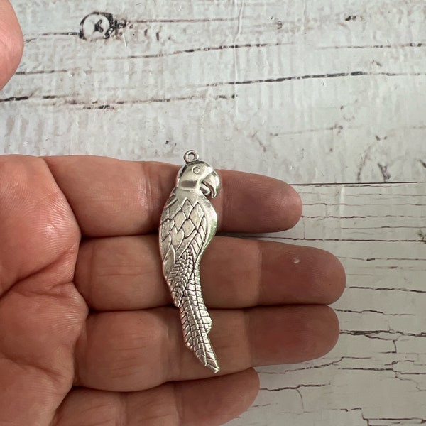 Large Parrot Bird Charms, DIY Charms, Bird Charms, Animal Charm, Antique Silver Parrot, Parrot Charm, Silver Parrot Charms 58x16mm