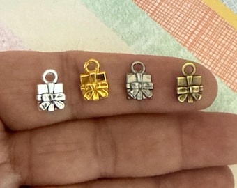 Tiny Gift Box Charm: Double-Sided Zinc Alloy, 12x8mm