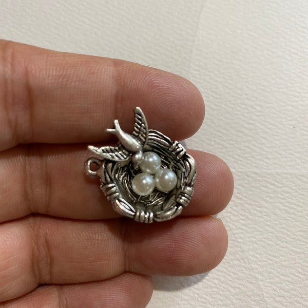 Swallow bird charms, antique Tibetan silver Charms,  Bird's nest eggs charms, Bird nest pendants, Jewelry Making Pendants, Crafting