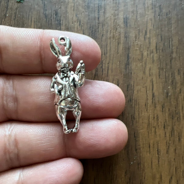 3D rabbit charms, Vintage Silver 3D Rabbit charm, Bunny Charm, Silver Rabbit Charm, Standing Up Rabbit Charm, Easter Charm 36*15mm