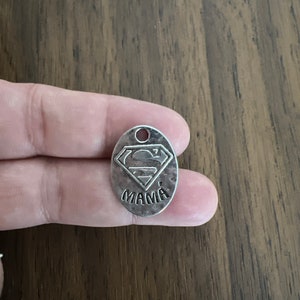 Super mama Charm, Super mama Pendant, MAMA charm, Silver Plated Superhero MAMA Jewelry, Double Sided Super MAMA charm 25*18mm