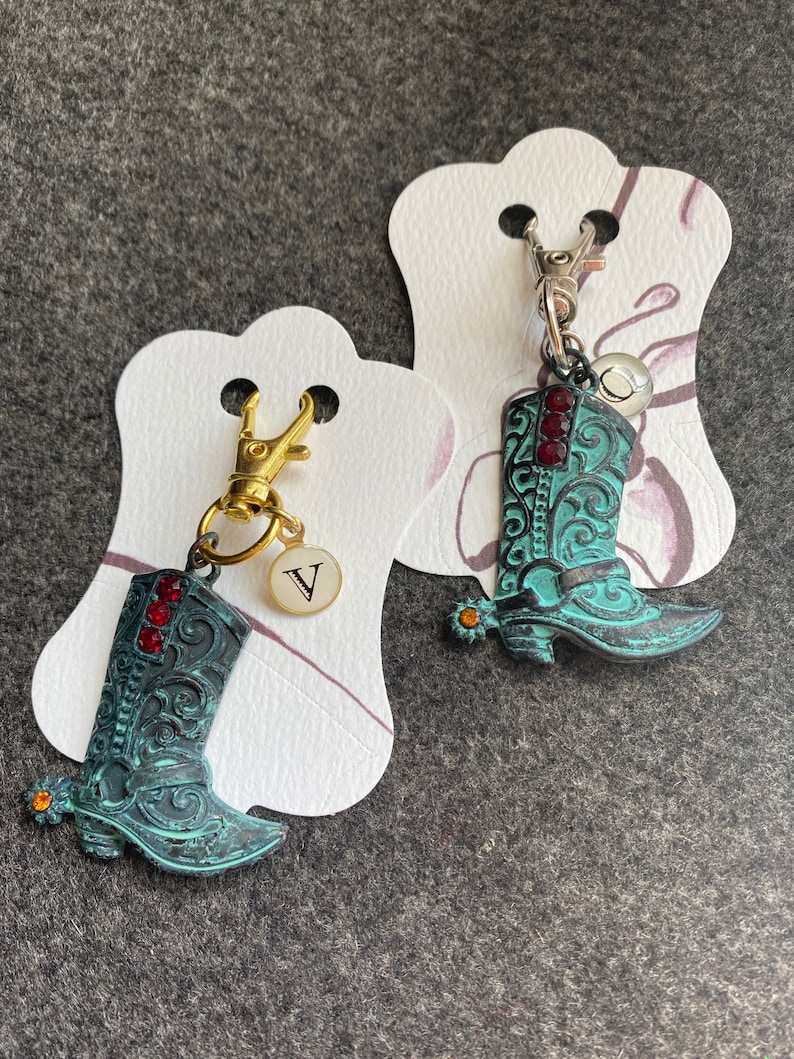 Blue Patina Cowboy Boot Zipper Pull Rhinestone Zipper Pull Etsy