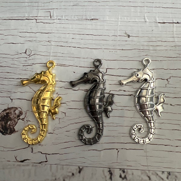 Seahorse Charms, Gold Seahorse, Silver Seahorse, Gun Metal Seahorse, Ocean Animal Charm 60x35mm