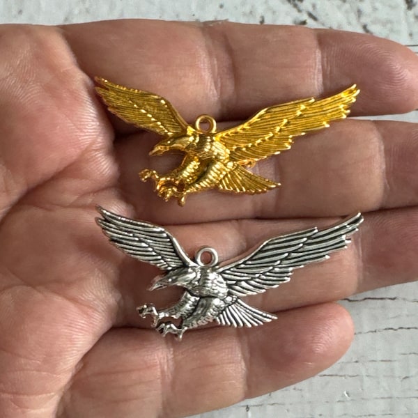 Silver Hawk, Silver  Eagle Charm, Vintage Silver Hawk Eagle, Landing Eagle charm, Flying Eagle, Gold Eagle Charm, Gold Hawk Charm 28*50mm