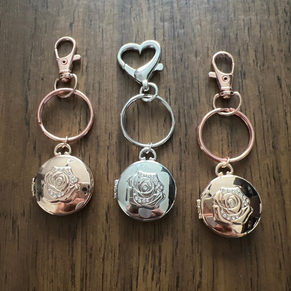 Rose Keychain, Locket Keychain, Purse Rose Charm, Best Friend Keychain, Love Keychain, Medallion Personalized Keychain, Flower Keychain