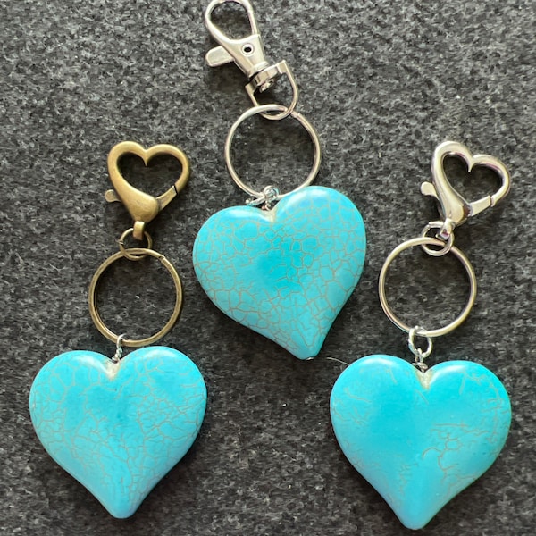 Heart Keychain, Turquoise Heart Keychain, Heart Handbag Charm, Stone Keychain, Love Purse Charm, Blue Heart Keychain, Mother's Day Keychain