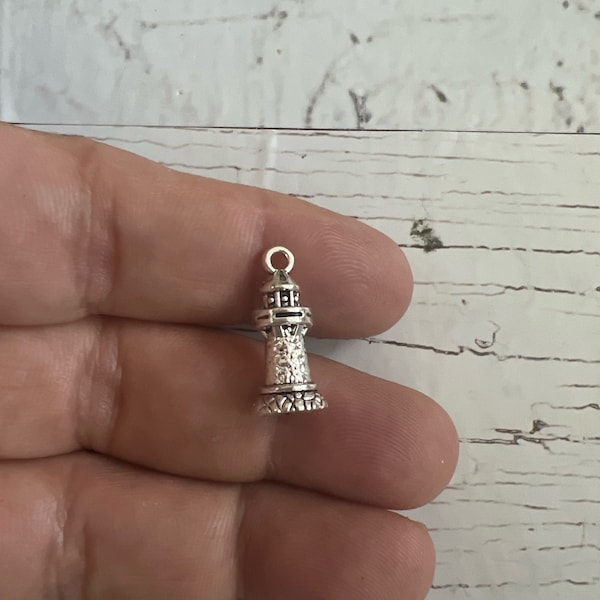 3D Castle Charm, Tibetan Silver Castle Charm, Castle Tower Charm, Castle Charm, Double Sided Castle  Watchtower, Castle Lighthouse 20x9mm