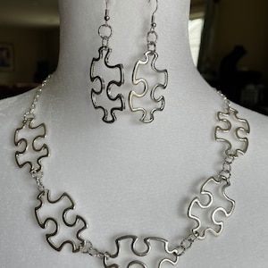 Jigsaw Puzzle Necklace, Puzzle Piece Necklace, Puzzle Piece Jewelry Set, Chain Necklace, Silver Necklace, Choker Necklace