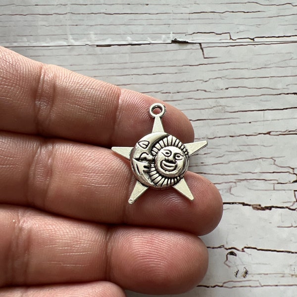 Celestial Charm, Silver Sun Moon Star charm, Antique Silver Sun Charm, Sun Moon Charm, Sun Star, Moon Star Charm, Sun, Star, Moon 28x25mm