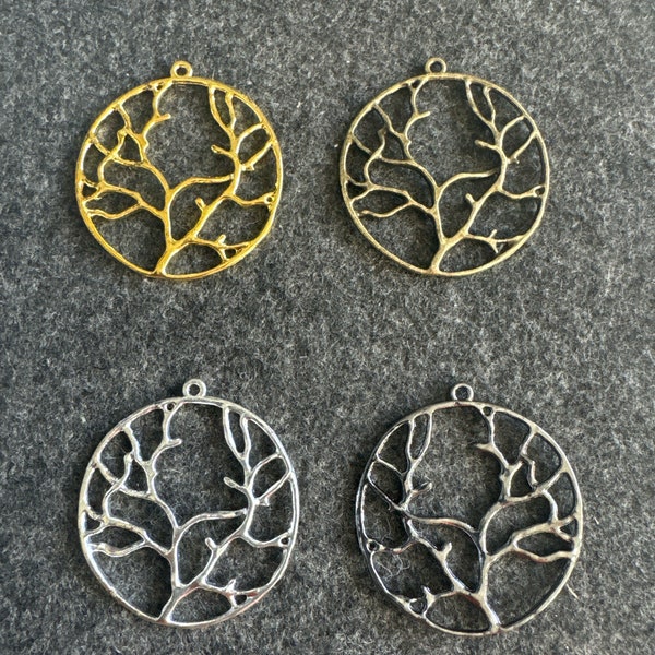 Gold Tree Branch, Antique Silver Tree Branch Charm, Tree Branch Pendants, Silver Tree Branch Medal, Round Tree Branch, Bronze Branch 40mm