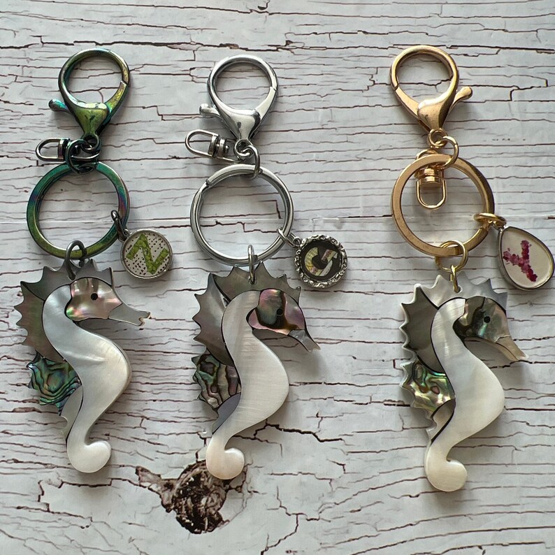 Mosaic Seahorse Keychain, Seahorse Keychain, Silver Keychain, Shell ...