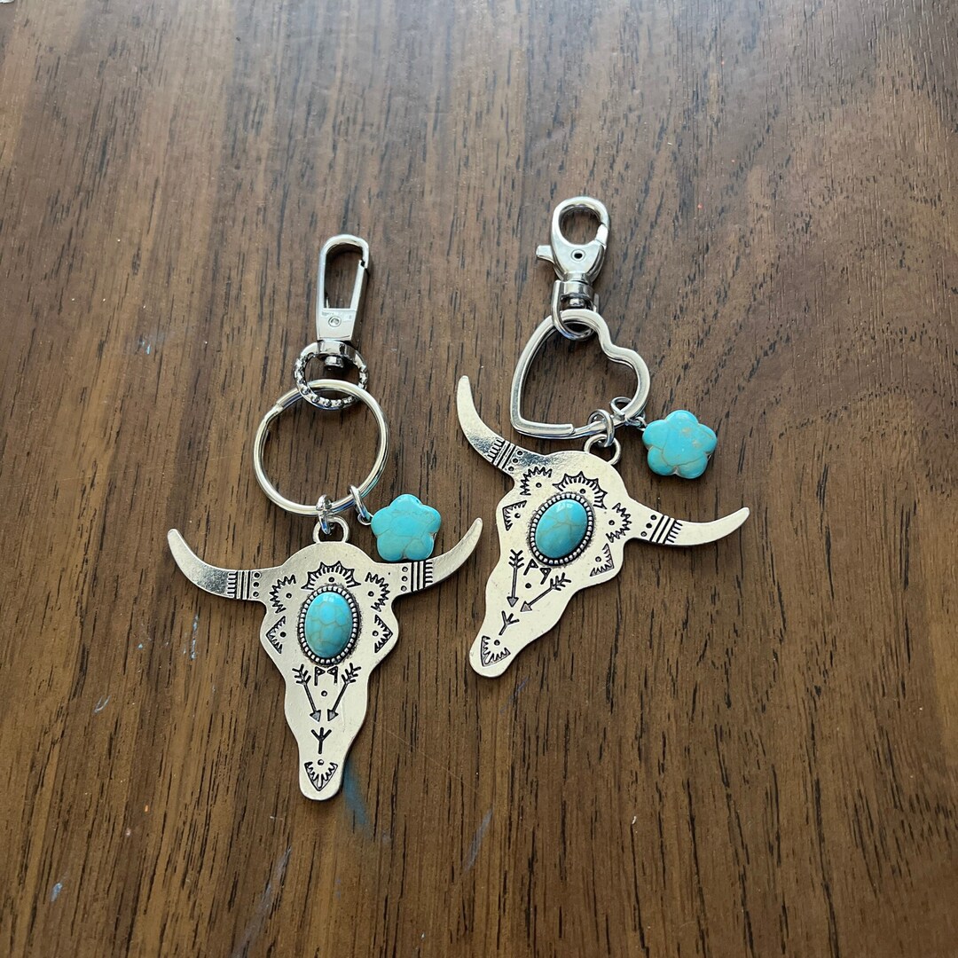 Texas Bull Longhorn Keychain, Western Style Keychain, Handbag Charm ...