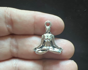 Tibetan Silver Yoga Girl Charm, Yoga Pendant (21x18mm)