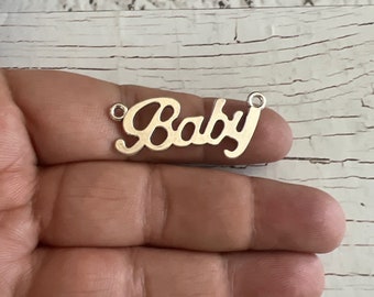 Silver 'Baby' Word Connector Charm, Zinc Alloy, 38x17mm