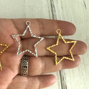 Hammered Star Charm: Large Wire Shape, Silver or Gold (38x35mm)