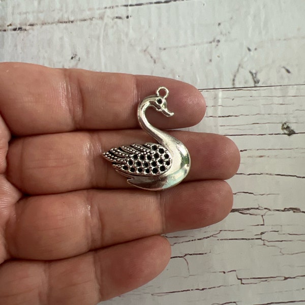 Tibetan Silver Swan Charm, Silver Swan Charm, Swan Pendant, Animal Charm, Bird Charm, Swan, 2D Swan Charm 32x27mm