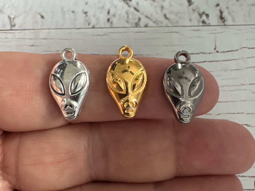 Alien Charms, Antique Tibetan Silver Alien Charm, ET Head Charm, ET ...