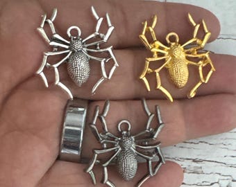 Hollow 2D Spider Charms, Halloween Arachnid Pendants (35x32mm)