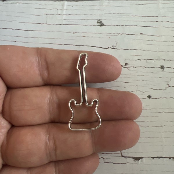 Guitar Charms, Tibetan Silver Guitar Charm, Wire Guitar Charm, Hollow Guitar, Guitar Shape Charm, Guitar Outline Charm 40x17mm