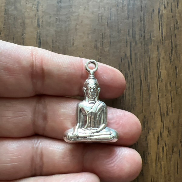 Buddha Charms, Meditate Buddha Charms, 3D Buddha Charm, Antiqued Silver Tone Buddha Charm 35*23mm