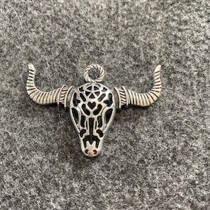 Bull ox head charms, Vintage silver fashion, Hollow bull ox head charm, Silver Bull ox Head Pendant, Ram Charm, Animal Charm, 2D Ram 34*49mm