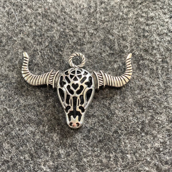 Bull ox head charms, Vintage silver fashion, Hollow bull ox head charm, Silver Bull ox Head Pendant, Ram Charm, Animal Charm, 2D Ram 34*49mm