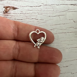 Heart Lover Angel Cupid,  Tibetan Silver Angel Heart, Cupid Charm, Valentine&#39;s Charm, Angel Heart Charm, Double Sided Heart Charm 20x18mm