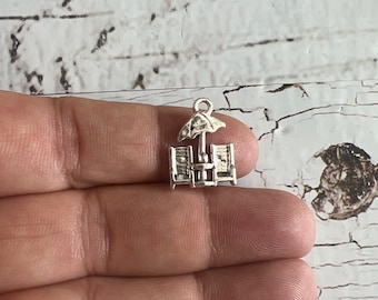 Silver Tone Beach Chairs Umbrella Charm, Summer Jewelry (20x15mm)
