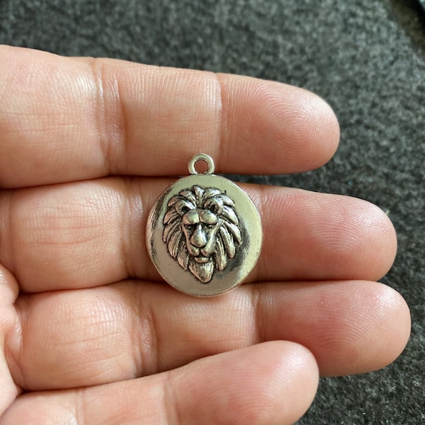 Hip-hop-lion-head-charms, Round Lion Head pendant, Lion DIY charms, Lion Pendants,  Antique Tibetan silver, Lion head charm pendants