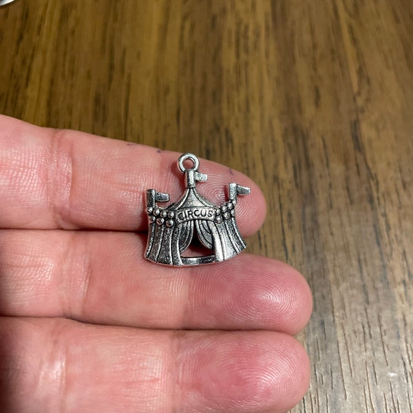 Circus Tent Charm,  Antique Silver Circus Tent Pendants,  Silver Circus tent 22x24mm