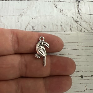 Parrot Bird Charms, DIY Charms, Bird Charms, Animal Charm, Double Sided Parrot, Parrot Charm, Silver Parrot 25x13mm