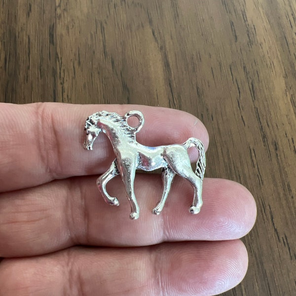 3D Horse Charm, Animal Charm, Double sided Horse Charm, Silver Horse pendant  32*27mm