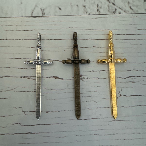 Gold Sword Charms,  Long Fencing Sword,  Bronze Sword Fencing Charm, Sword Charm, Vintage silver sword fencing charm, Bronze Sword 59*19mm