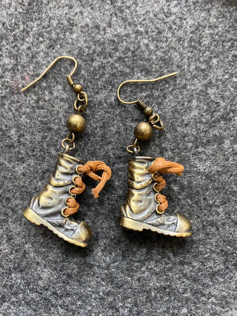 Hiking Boots Earrings Boots Jewelry Brass Ox Earrings Metal Etsy