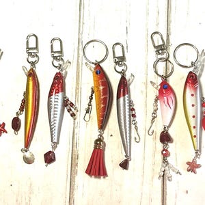 Fish Lure Keychain, Fishing Lure Keychain, Gift for him, Fishing Lure Charm, Father&#39;s Day Gift, Dad&#39;s Gift, Red Fish Keychain, Silver Fish