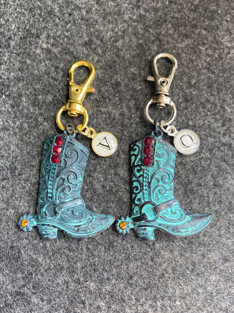 Blue Patina Cowboy Boot Zipper Pull Rhinestone Zipper Pull Etsy