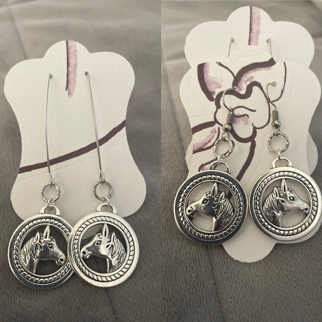 Horse Medallion Earrings Horse Head Earrings Horse Head Etsy
