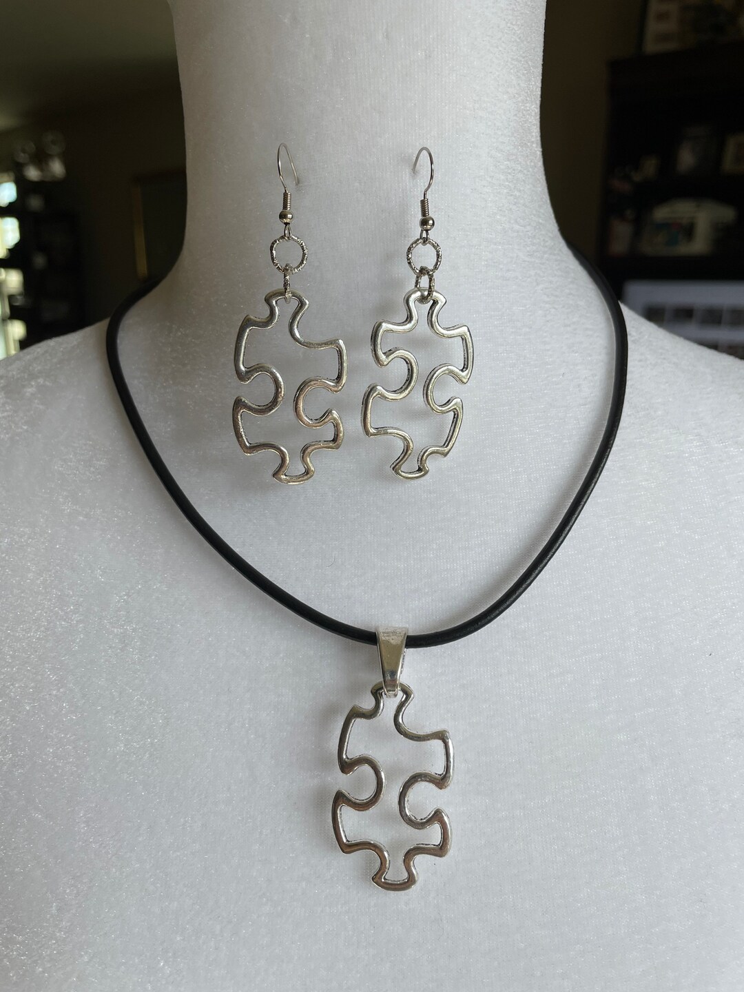 Jigsaw Puzzle Necklace, Puzzle Piece Necklace, Puzzle Piece Jewelry Set
