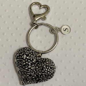 Heart Keychain, Heart Handbag Charm, Mom Keychain, Love Purse Charm, Silver Heart Keychain,Ornate Heart Keychain, Flower
