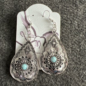 Southwestern Teardrop Earrings, Western Earrings, Teardrop Earrings, Cowgirl Earrings, Boho Earrings, Drop Earrings, Silver Teardrop Earring