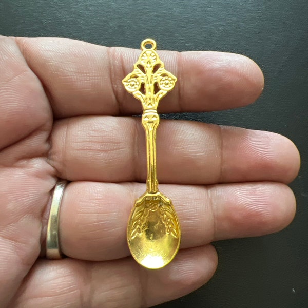 Spoon Charms,  Antique Gold Kitchen Spoon charm 63*14mm