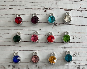 Silver Birthstone Crystal Charms, Colorful Glass (10x7mm)