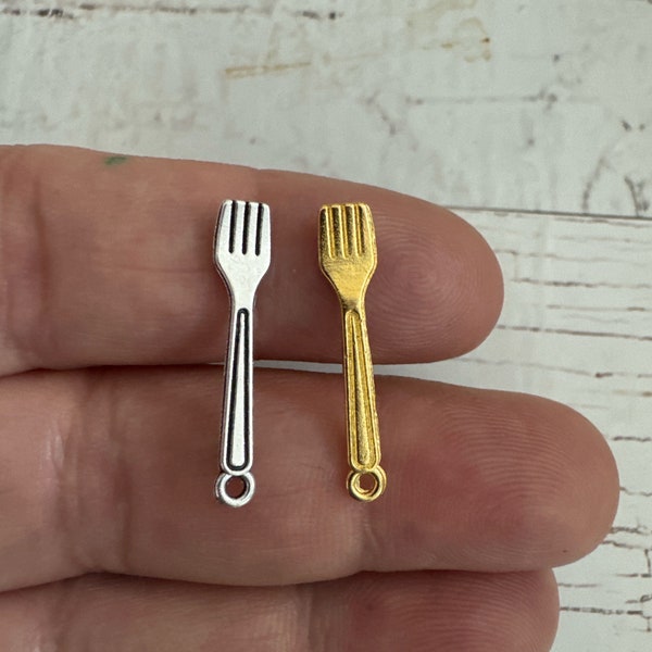 Tiny Little Fork, Gold Tiny Little Fork, Silver Tiny Little Fork, Tiny Kitchen Fork 25x5mm