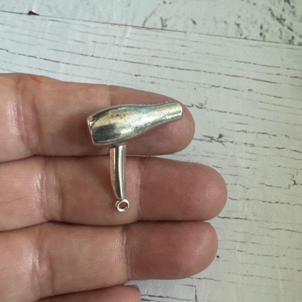 Vintage Tibetan Silver Hair Dryer, 3D Hair Dryer, Hair Dryer Pendant, Styling Tool 26x23x8mm