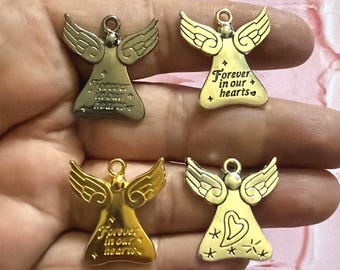 Silver Angel Charms, Religious Christmas Pendants (27x24mm)